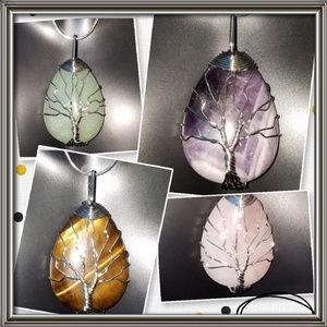 Tree of life natural stone .925 silver 18" chain.